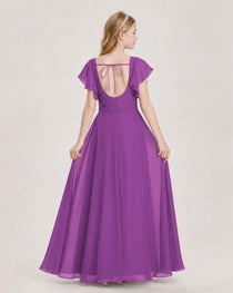 Dideyttawl Junior Bridesmaid Dress Sweetheart Neck Slit Chiffon Floor-Length Gown