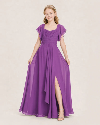 Purple Chiffon A-Line Junior Bridesmaid Dress Front View