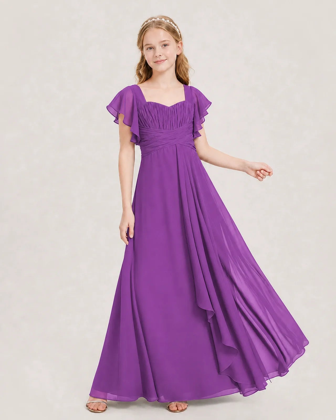 Purple Chiffon A-line Junior Bridesmaid Dress Front View