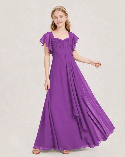Purple Chiffon A-line Junior Bridesmaid Dress Front View