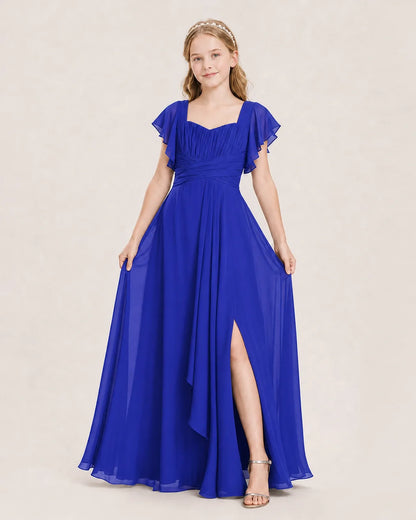 Royal Blue Chiffon A-Line Junior Bridesmaid Dress Front View