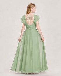 Dideyttawl Junior Bridesmaid Dress Sweetheart Neck Slit Chiffon Floor-Length Gown