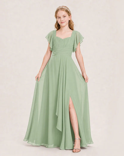 Sage Green Chiffon A-Line Junior Bridesmaid Dress Front View