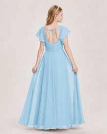 Dideyttawl Junior Bridesmaid Dress Sweetheart Neck Slit Chiffon Floor-Length Gown