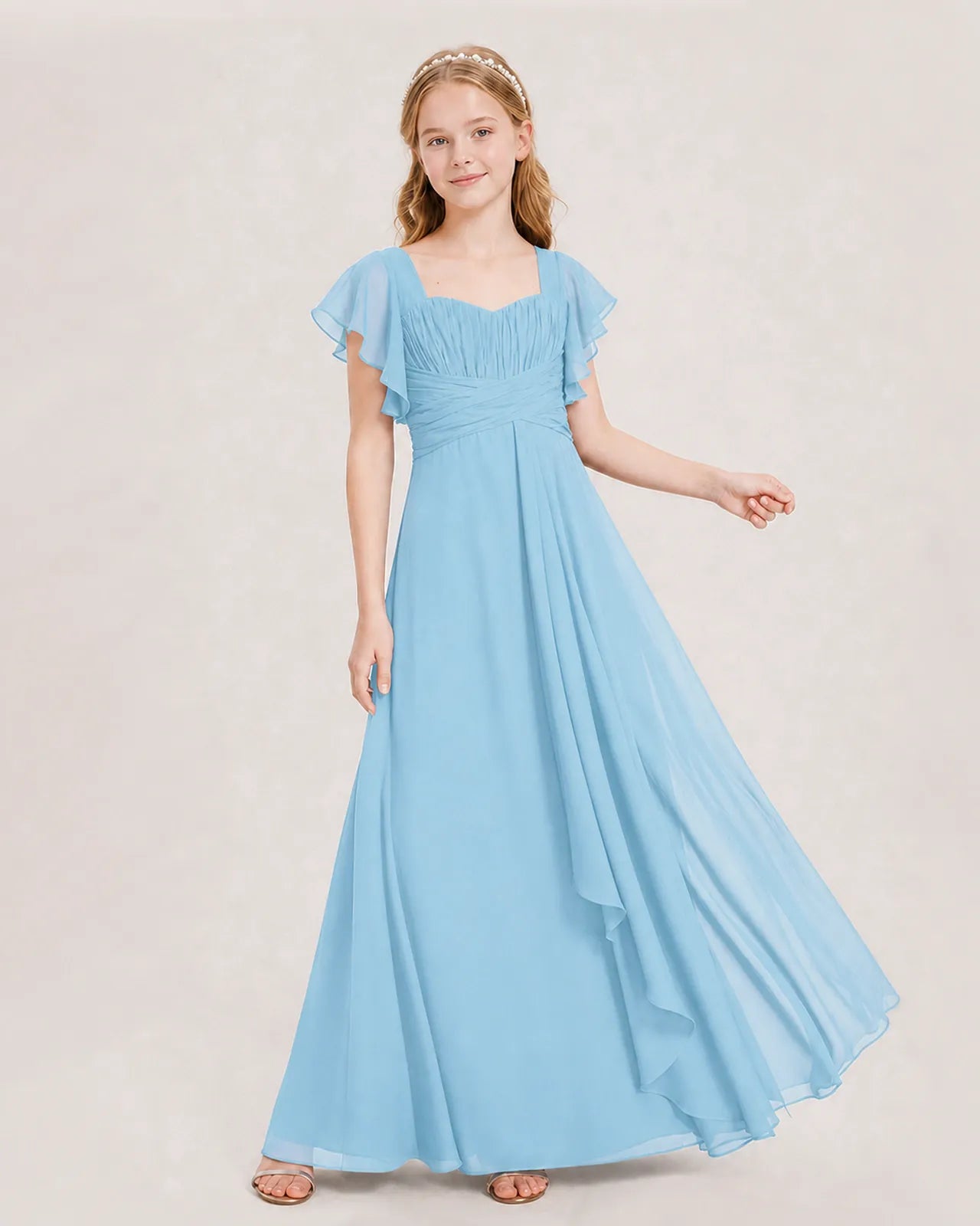 Sky Blue Chiffon A-line Junior Bridesmaid Dress Front View