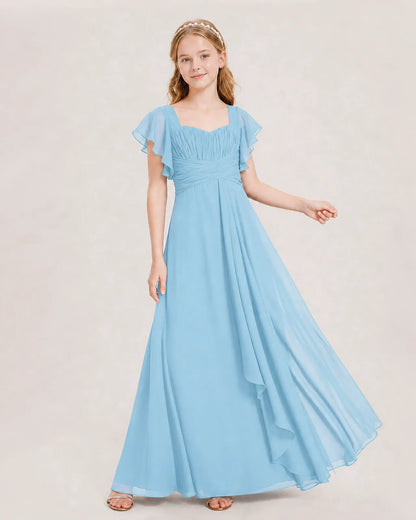 Sky Blue Chiffon A-line Junior Bridesmaid Dress Front View