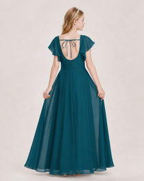 Dideyttawl Junior Bridesmaid Dress Sweetheart Neck Slit Chiffon Floor-Length Gown