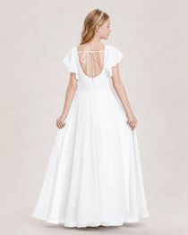 Dideyttawl Junior Bridesmaid Dress Sweetheart Neck Slit Chiffon Floor-Length Gown