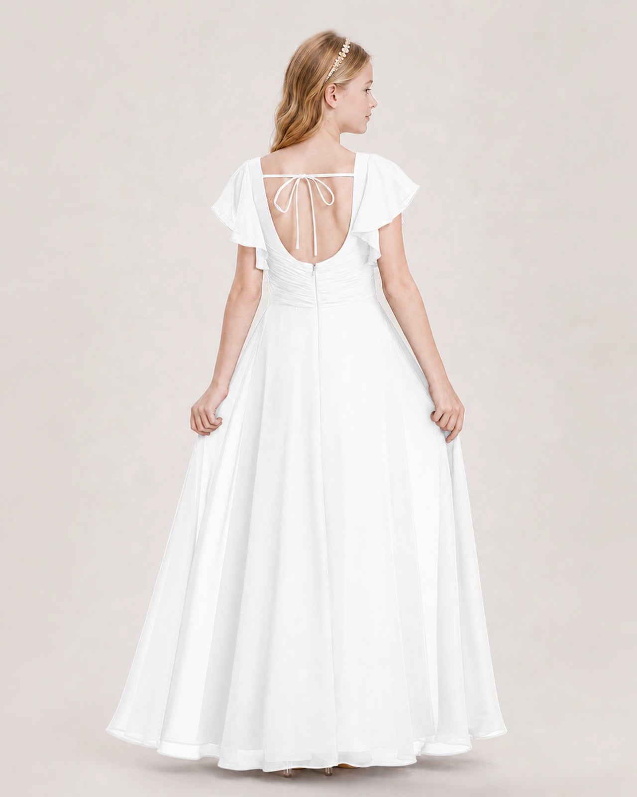 Dideyttawl Junior Bridesmaid Dress Sweetheart Neck Slit Chiffon Floor-Length Gown