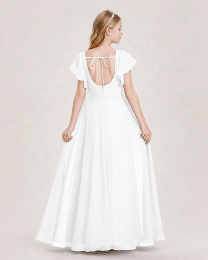 White Chiffon A-Line Junior Bridesmaid Dress Back View