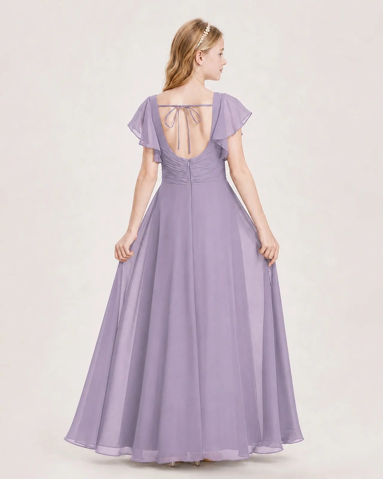 Wisteria Chiffon A-Line Junior Bridesmaid Dress Back View