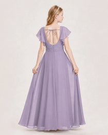 Dideyttawl Junior Bridesmaid Dress Sweetheart Neck Slit Chiffon Floor-Length Gown