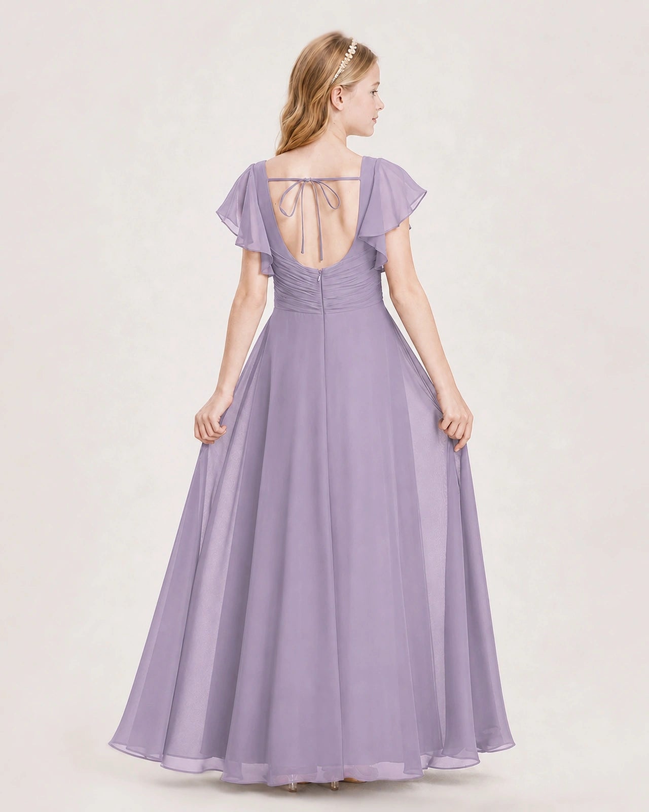Dideyttawl Junior Bridesmaid Dress Sweetheart Neck Slit Chiffon Floor-Length Gown