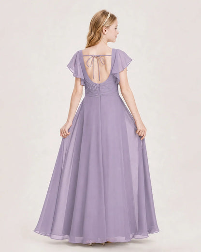 Wisteria Chiffon A-Line Junior Bridesmaid Dress Back View