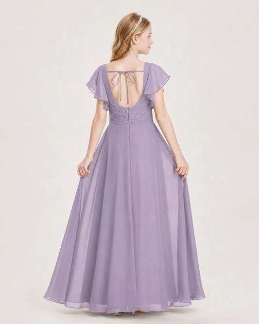 Wisteria Chiffon A-Line Junior Bridesmaid Dress Back View
