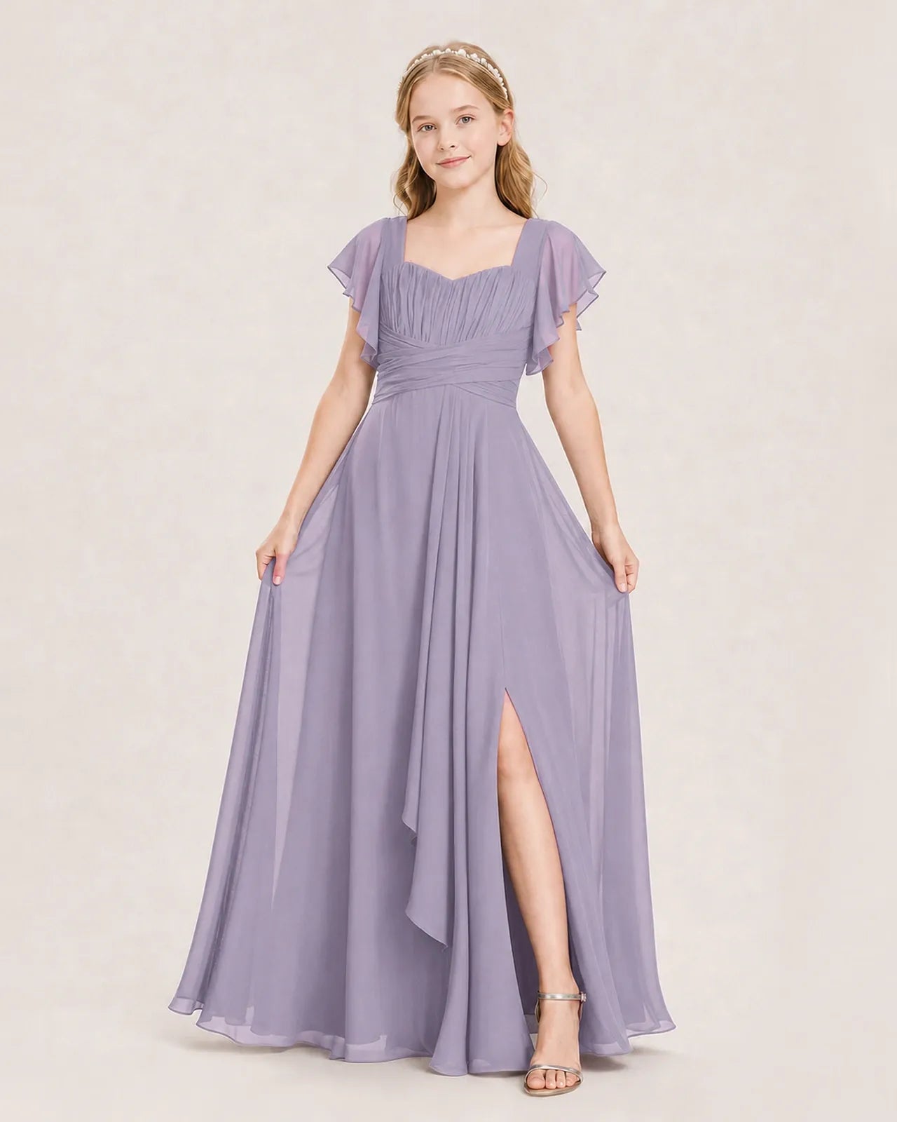Wisteria Chiffon A-Line Junior Bridesmaid Dress Front View