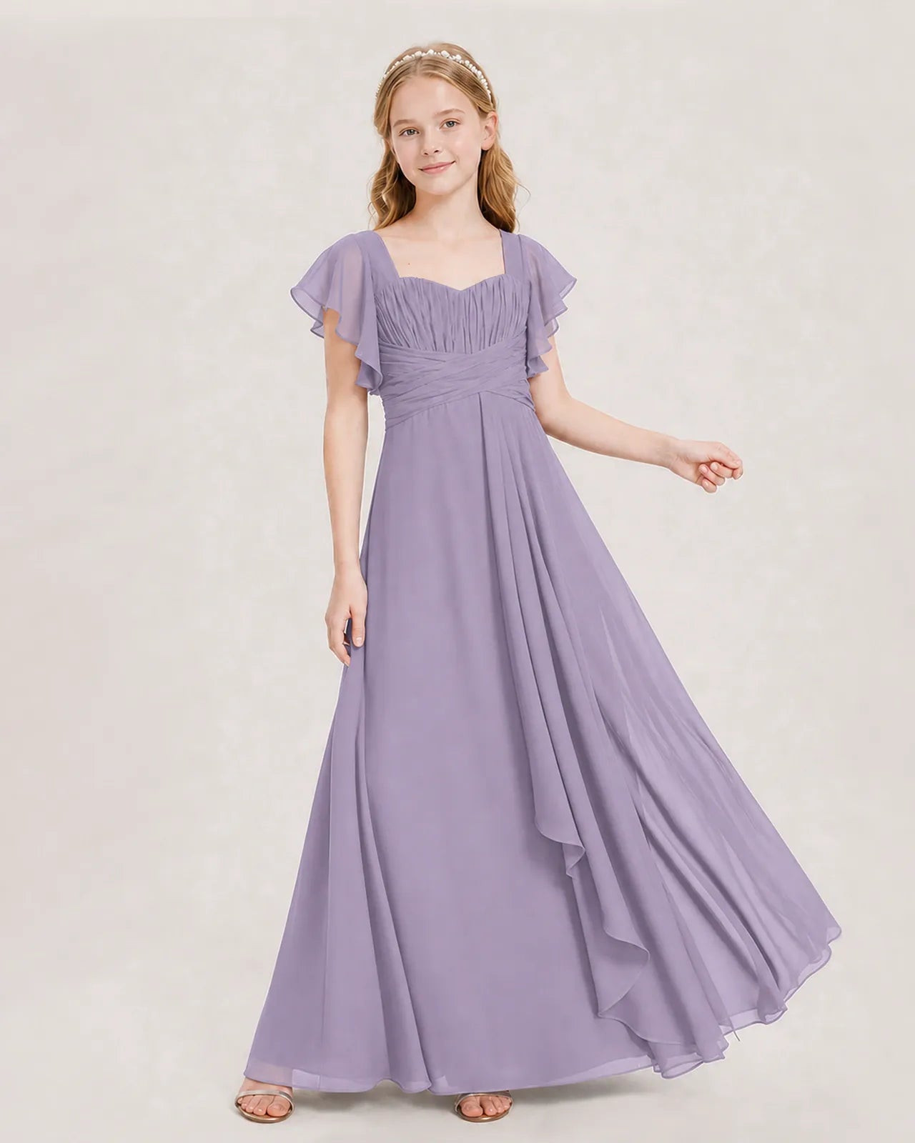 Wisteria Chiffon A-line Junior Bridesmaid Dress Front View