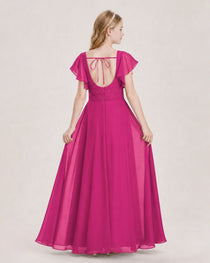 Dideyttawl Junior Bridesmaid Dress Sweetheart Neck Slit Chiffon Floor-Length Gown
