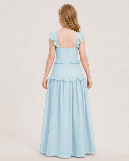 Dideyttawl Ruffle Chiffon Junior Bridesmaid Dress with Slit