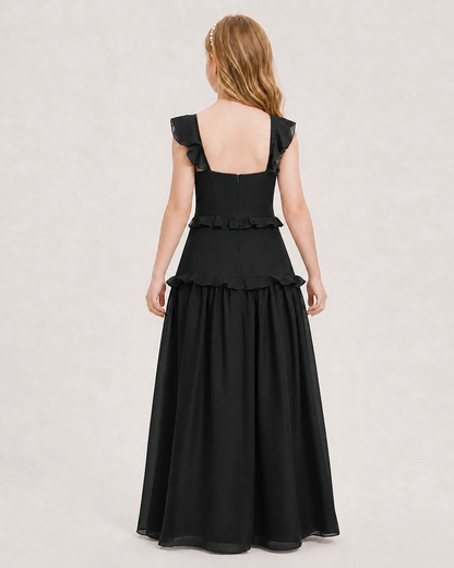 Dideyttawl Ruffle Chiffon Junior Bridesmaid Dress with Slit