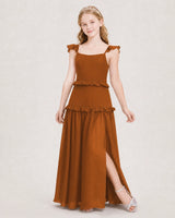 Burnt Orange Chiffon Ruffled A-Line Junior Bridesmaid Dresses Front View