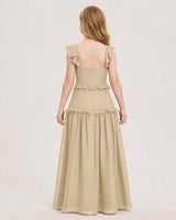 Champagne Chiffon Ruffled Tiered Junior Bridesmaid Dresses Back View