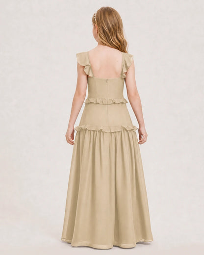 Dideyttawl Ruffle Chiffon Junior Bridesmaid Dress with Slit