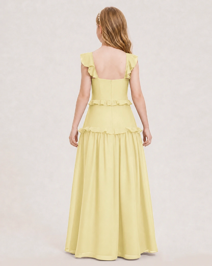 Dideyttawl Ruffle Chiffon Junior Bridesmaid Dress with Slit