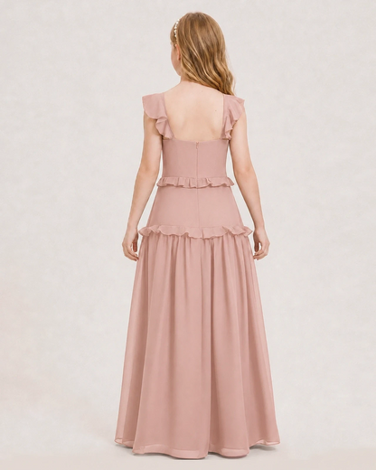 Dideyttawl Ruffle Chiffon Junior Bridesmaid Dress with Slit