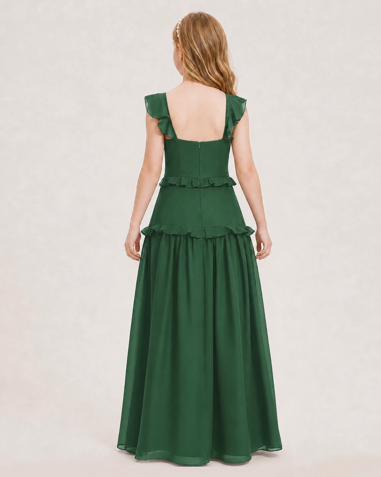 Dideyttawl Ruffle Chiffon Junior Bridesmaid Dress with Slit