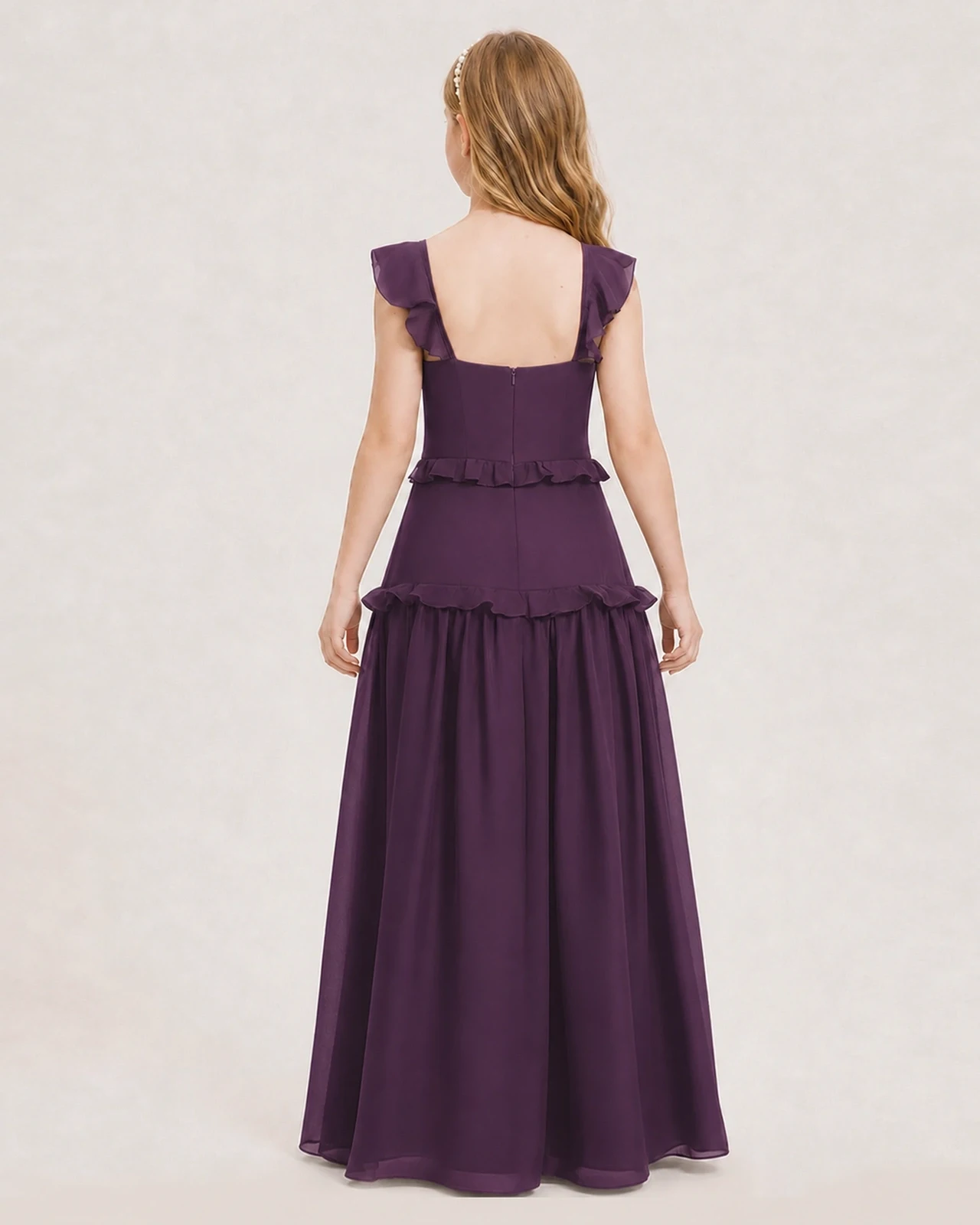 Dideyttawl Ruffle Chiffon Junior Bridesmaid Dress with Slit