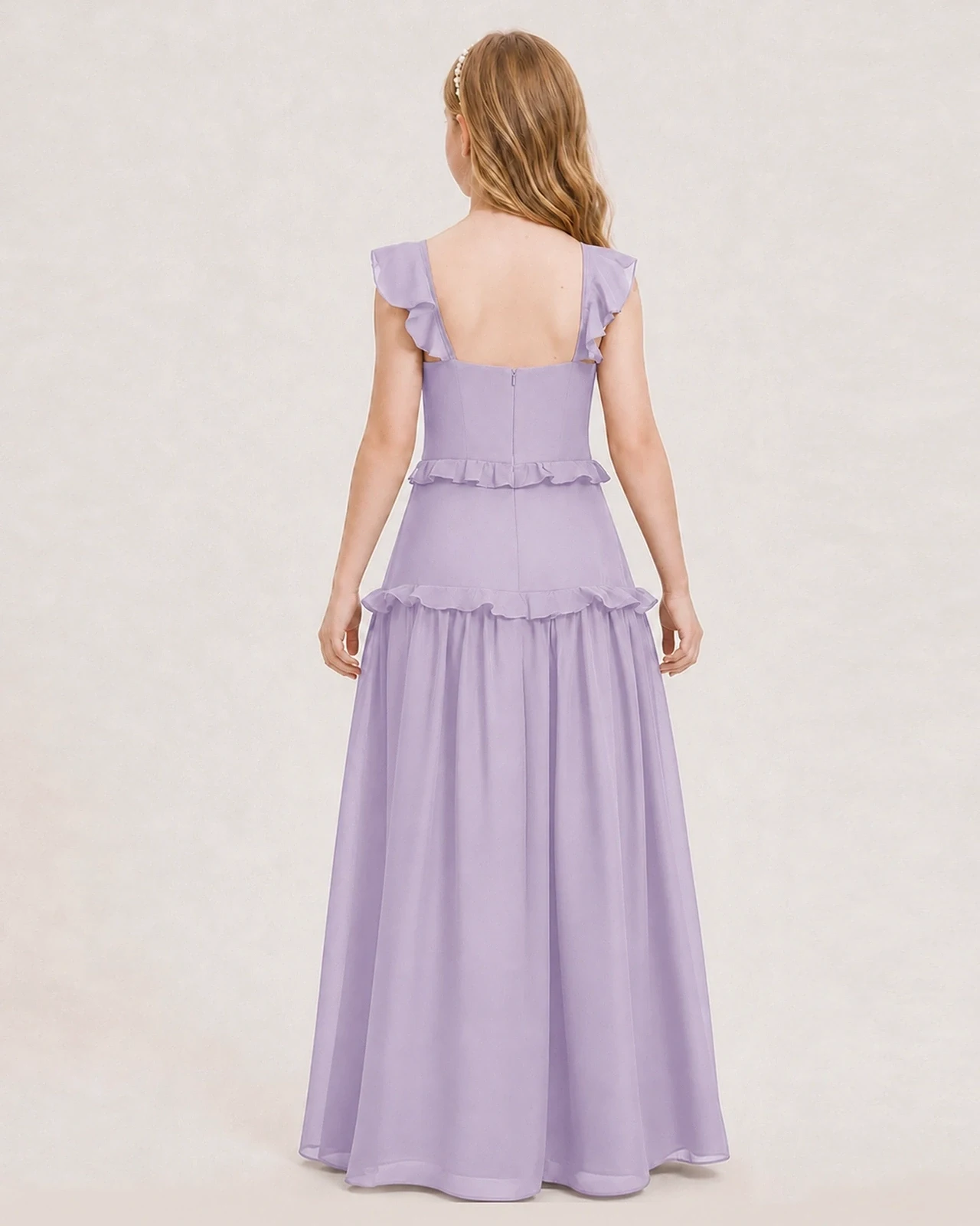 Dideyttawl Ruffle Chiffon Junior Bridesmaid Dress with Slit