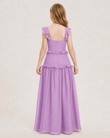 Lilac Chiffon Tiered Ruffle Junior Bridesmaid Dresses Back View