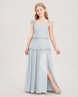 Mist Chiffon Tiered Ruffle Junior Bridesmaid Dresses Front View