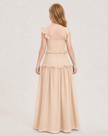Dideyttawl Ruffle Chiffon Junior Bridesmaid Dress with Slit