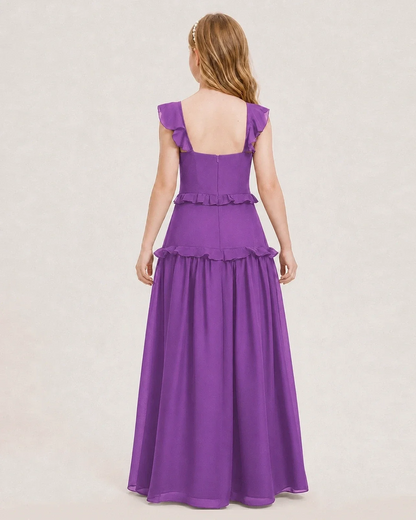 Dideyttawl Ruffle Chiffon Junior Bridesmaid Dress with Slit