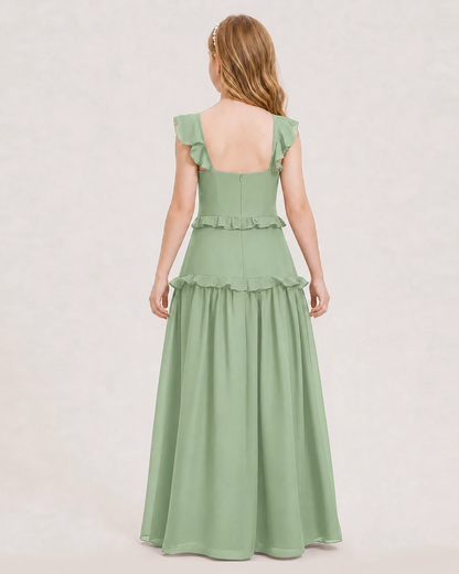 Dideyttawl Ruffle Chiffon Junior Bridesmaid Dress with Slit
