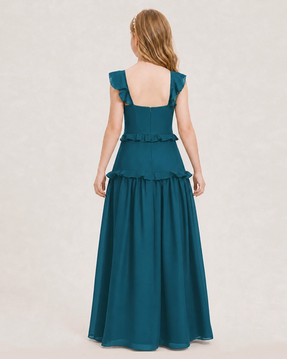 Dideyttawl Ruffle Chiffon Junior Bridesmaid Dress with Slit