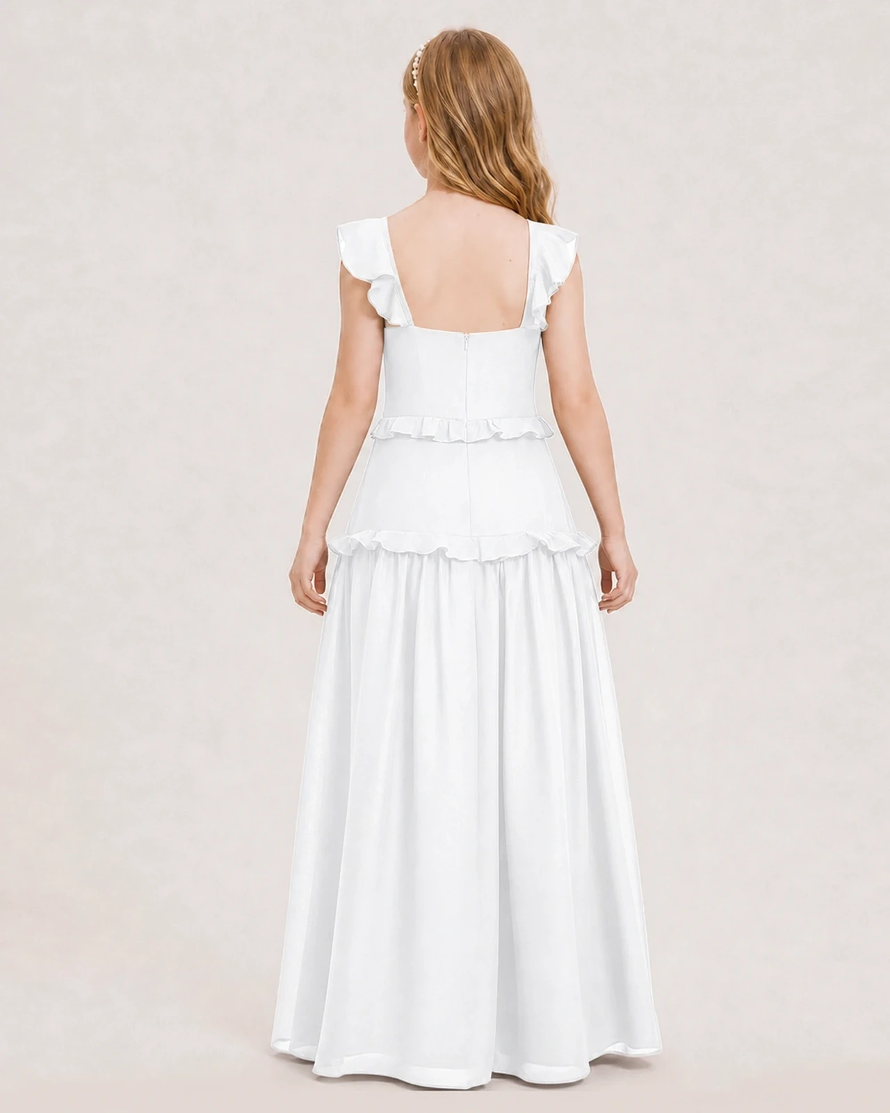 Dideyttawl Ruffle Chiffon Junior Bridesmaid Dress with Slit