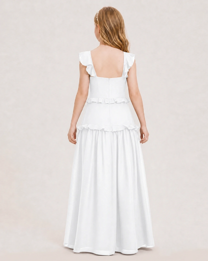 Dideyttawl Ruffle Chiffon Junior Bridesmaid Dress with Slit