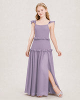 Wisteria chiffon tiered ruffle junior bridesmaid dress, front view
