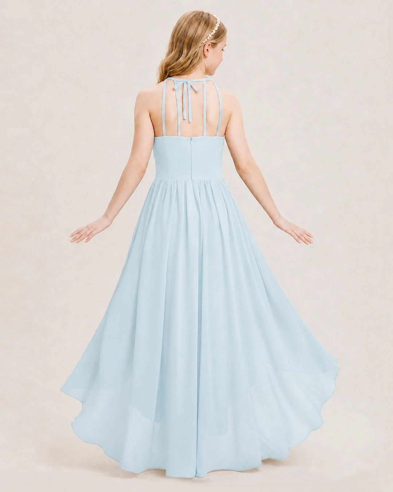 Dideyttawl Halter High-Low Chiffon Junior Bridesmaid Dress
