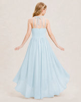 Baby blue chiffon halter high low junior bridesmaid dresses back view