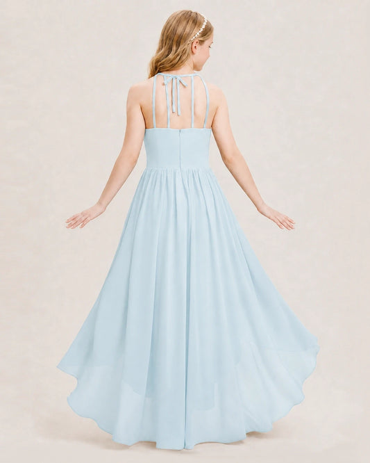 Dideyttawl Halter High-Low Chiffon Junior Bridesmaid Dress