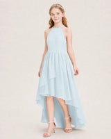 Baby Blue Chiffon High-Low Junior Bridesmaid Dresses Front View