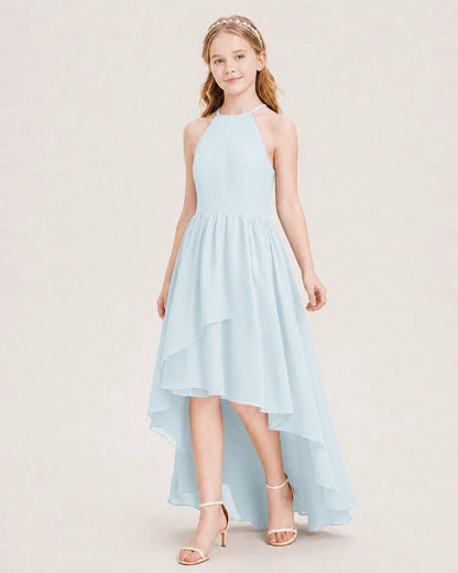 Dideyttawl Halter High-Low Chiffon Junior Bridesmaid Dress