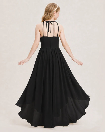 Dideyttawl Halter High-Low Chiffon Junior Bridesmaid Dress