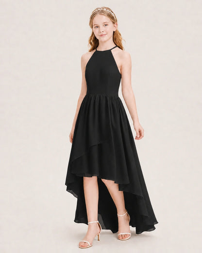 Dideyttawl Halter High-Low Chiffon Junior Bridesmaid Dress