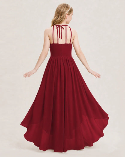 Dideyttawl Halter High-Low Chiffon Junior Bridesmaid Dress