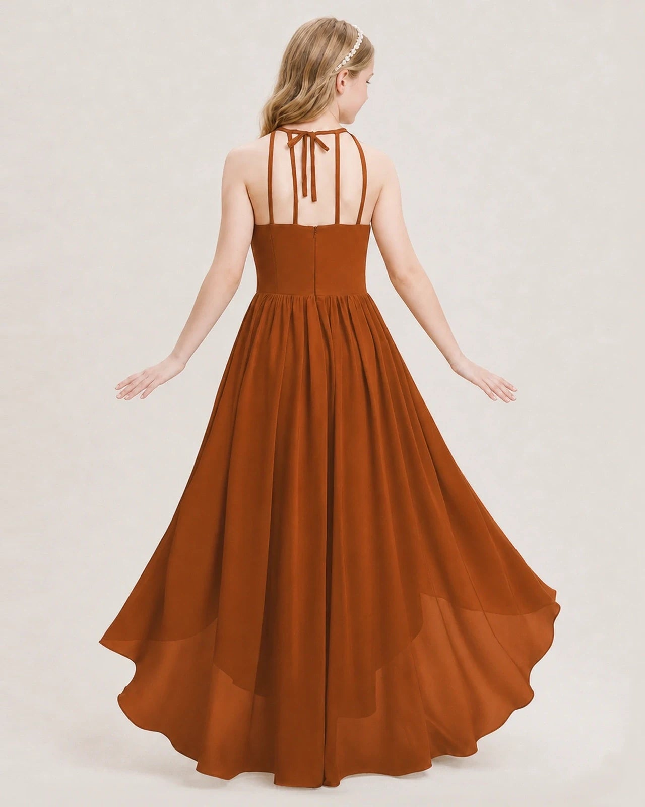 Dideyttawl Halter High-Low Chiffon Junior Bridesmaid Dress